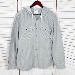 44MM Striped Button Up Hoodie Shirt Grey XL